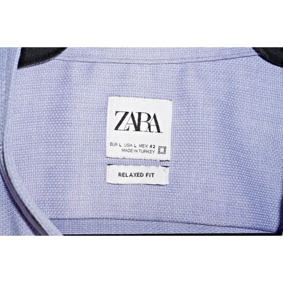 Zara Shirt Mens L Relaxed Fit Casual Button Up Mock Neck Rolled Short Sleeve - Picture 4 of 11